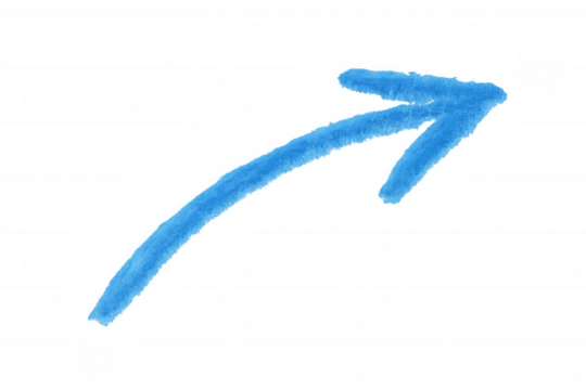 Fuzzy, textured, light blue arrow curves upwards and points to the right on a transparent background - Powered by Adobe