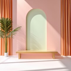 Modern Minimalist Interior with Green Accent Wall and Elegant Decor in Soft Pastels and Natural Light