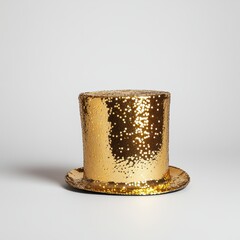 Shiny Gold Sequin Top Hat on a Minimalist Background for Celebration and Festive Events