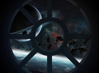 Obraz premium View of outer space from a spaceship cabin