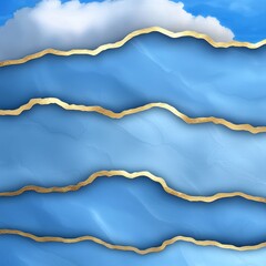 Abstract Blue Waves with Golden Accents Creating a Calm and Serene Oceanic Atmosphere