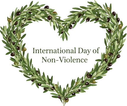 Vector illustration of a heart-shaped olive branch symbolising International Day of Non-Violence