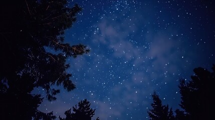 Starry Night Sky over Mountains: Abstract Illustration of Deep Space, Galaxies, Nebulas & Planets