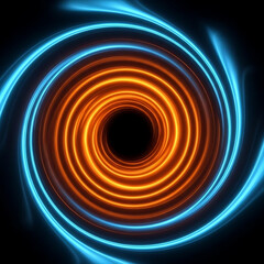 Abstract Vector illustration of a mesmerizing energy vortex made of concentric glowing orange rings, surrounded by swirling blue neon currents in a cosmic black space