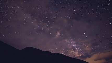 Starry Night Sky over Mountains: Abstract Illustration of Deep Space, Galaxies, Nebulas & Planets