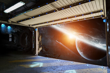 Obraz premium Window view of planet earth from a shuttle runway