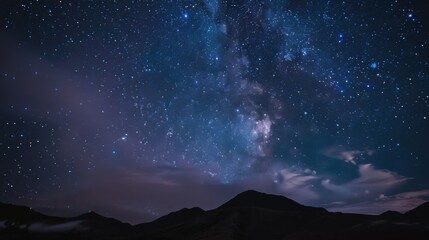 Fototapeta premium Starry Night Sky over Mountains: Abstract Illustration of Deep Space, Galaxies, Nebulas & Planets