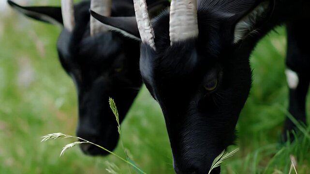 Black goats grazing in a meadow
