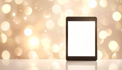 キラキラタブレットが映えるシャンパン背景デザイン