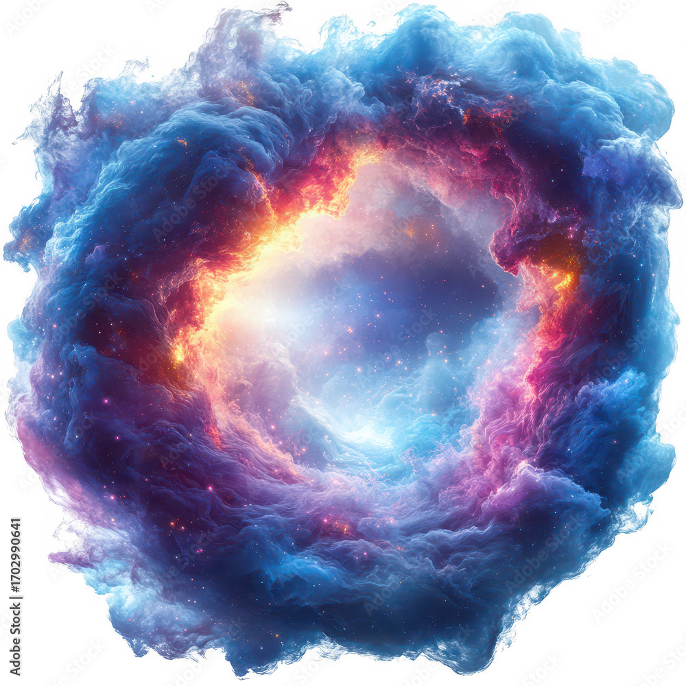Poster abstract swirling vortex of colorful cosmic nebula with glowing energy and light effects isolated on