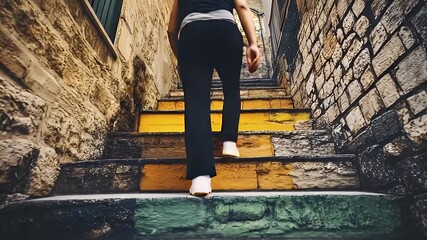 Dynamic Camera Movement Capturing a Person Climbing Stairs