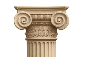 Architectural detail of an ionic column capital showcasing the elegance and craftsmanship of ancient greek architecture, isolated on a transparent background