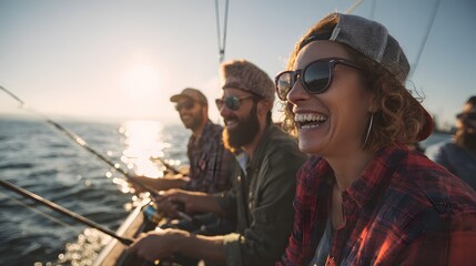 A Group of Friends Fishing Together and Laughing