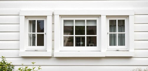 Classic white wooden house exterior, window detail , clean, architecture