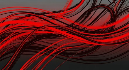 Abstract Red and Black Swirling Lines Background.