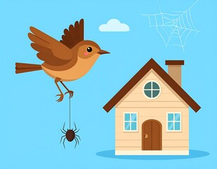 Cartoon bird and house