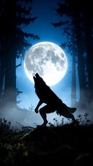 Silhouette werewolf howling at moon