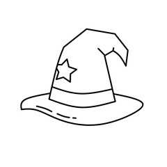 Minimalist Line Drawing Wizard Hat With Star Decoration Icon