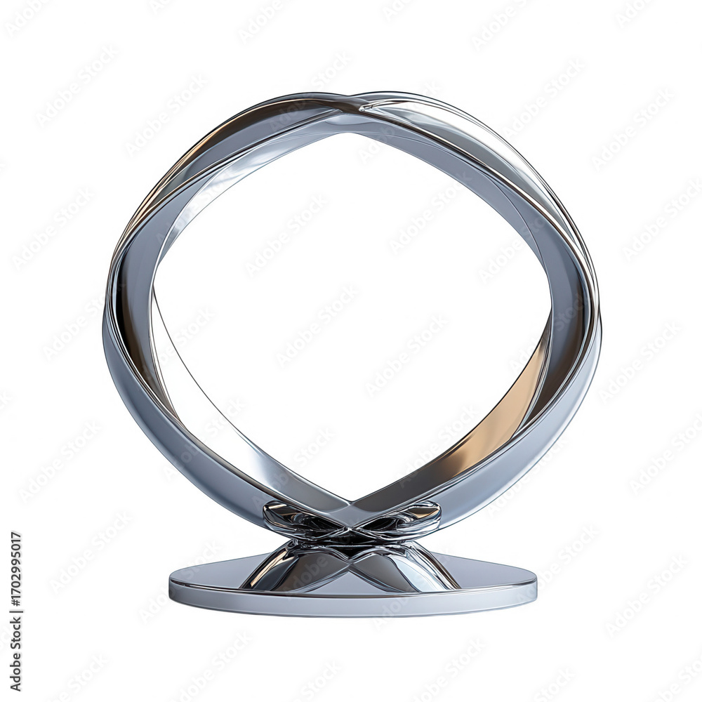 Aufkleber a polished chrome abstract sculpture with a twisted loop design and a circular base isolated on tran