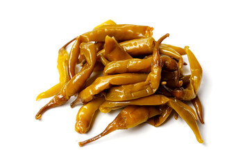 Pickled green peperoncini chili peppers