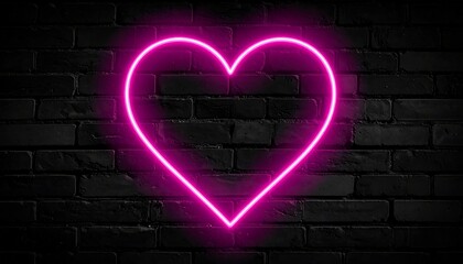 Romantic Neon Heart on Dark Brick Wall Backdrop for Valentine's Day