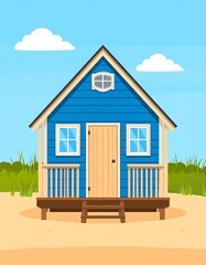Beachfront blue cabin