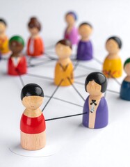 Wooden figures connected by threads, diverse group