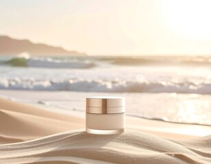 Cream jar on beach
