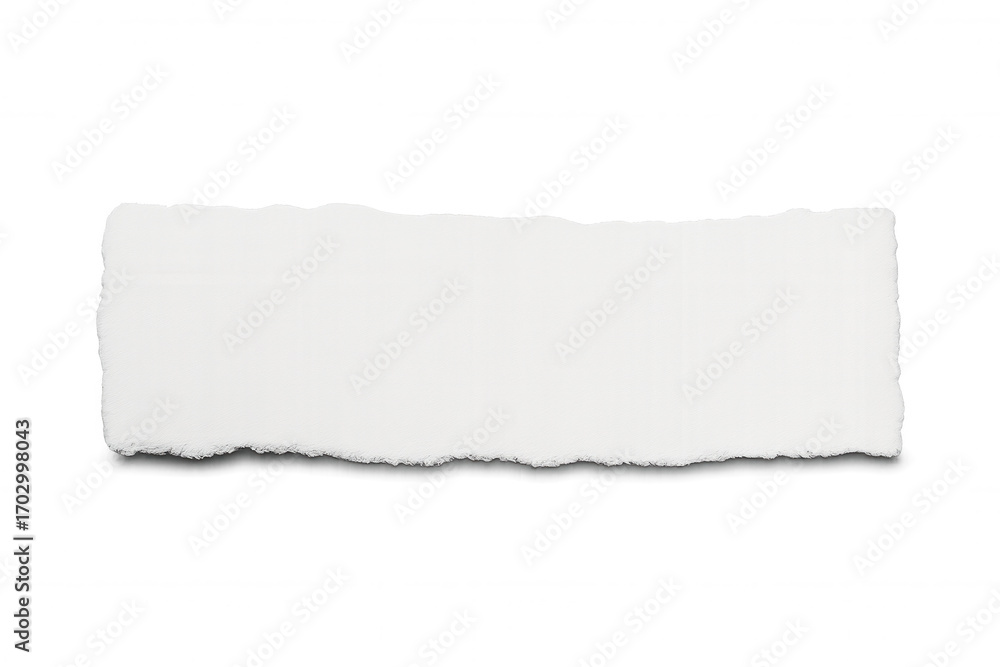 Aufkleber torn white paper strip displaying ragged edge, lying on transparent backdrop with realistic texture 