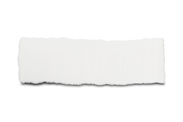 Torn white paper strip displaying ragged edge, lying on transparent backdrop with realistic texture and clean cutout
