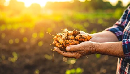 Freshly harvested carrots in hands
