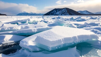 Frozen lake, icy landscape