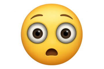 Fototapeta premium Surprised emoji displaying wide eyes and raised eyebrows, expressing shock against transparent backdrop