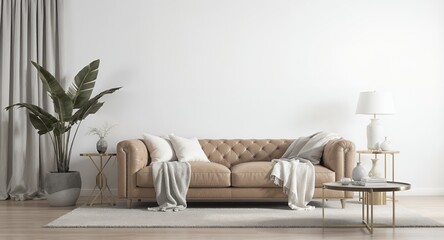 Tan Leather Sofa in Modern Living Room Interior Design