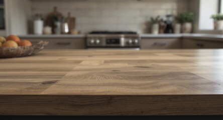 Wooden Kitchen Countertop, Tabletop Surface Texture, Empty Space, Food Photography Background, Product Display Mockup