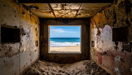 A sand-filled bunker, ocean view