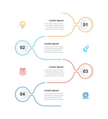 Business infographic template vector element with 4 step and icons can be used for workflow layout, business information, presentation data and web graphic design 