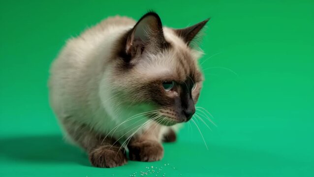 Balinese Cat Isolated on Chroma Key with Graceful Pose