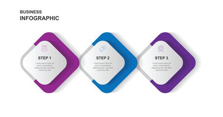 Business infographic template vector element with 3 step and icons can be used for workflow layout, business information, presentation data and web graphic design 