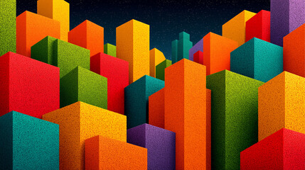 Abstract geometric shapes in vibrant colors, 3D rendering, modern art style, high contrast