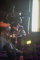 Filming a movie on a steadicam. Filmmaking in the studio