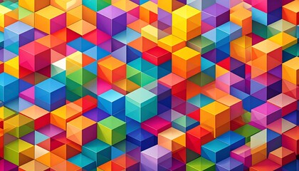 Isometric grid of 3D cubes, vibrant colors, playful arrangement, creating a vibrant, geometrical mosaic pattern