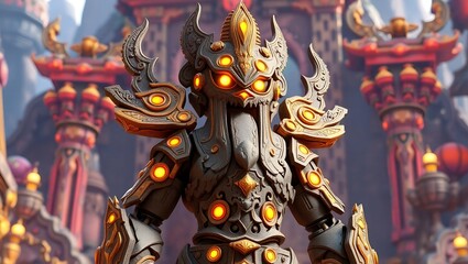 3D fantasy character in the form of a stone warrior covered in armor