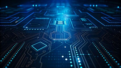 Futuristic glowing circuit board with blue technology background
