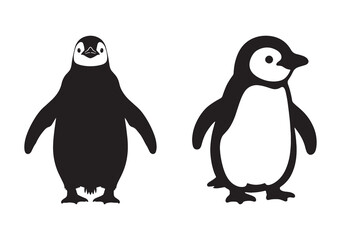 Two black and white penguin silhouettes on a white background.