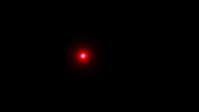 Single Red Dot of Light with Blue Glow on Black Background Keywords: light, red, dot, glow, blue, dark, black background, abstract, minimal, simple, point, source, energy, focus