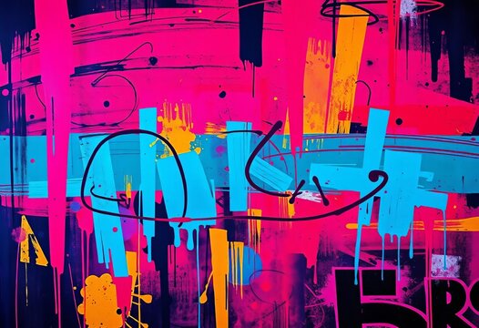 Abstract neon graffiti urban sports background, bold brushstrokes, grunge texture,  style,  colorful