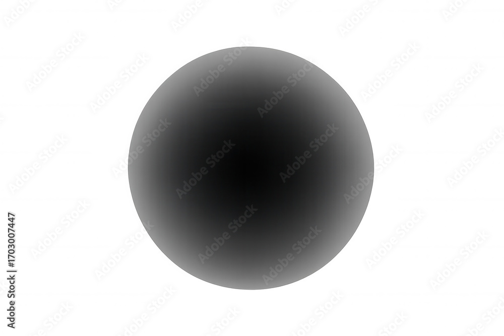 Poster dark gray sphere smoothly blending into black, floating on transparent backdrop with minimalist desi