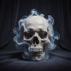 Obraz premium Human Skull with Smoke, Mystical Dark Photography, Halloween Concept, Gothic Art, Still Life, Death, Mystery, Spooky Image for Websites and Graphic Designs