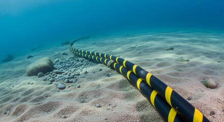 Underwater Communication Cable Laid On Seabed Sending Data Transmission Line